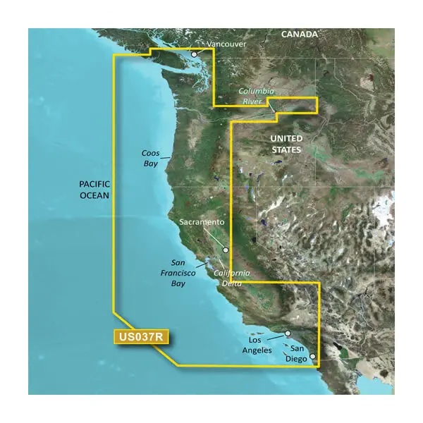 U.S. and CA, Vancouver, BC to San Diego, CA Coastal Charts